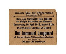 Eintrittskarte zum Berliner Konzert am 10. April 1913