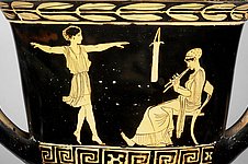 Aulosspiel beim Tanzunterricht. Apulischer Kelchkrater, 440-430 v. Chr., Antikensammlung, Staatliche Museen zu Berlin, Inv. F 2400. Foto: Johannes Laurentius