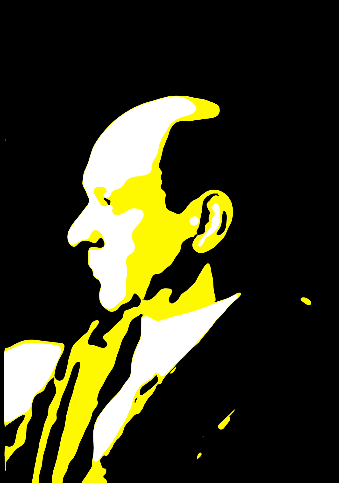 Graphic of a face in profile in white, yellow and black