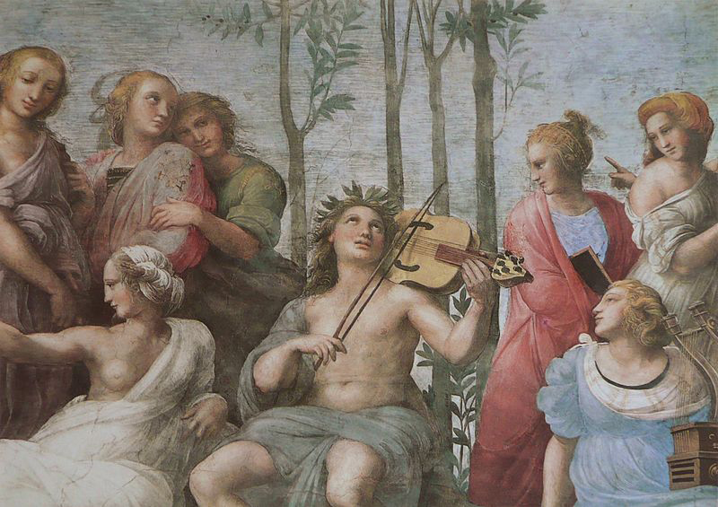 Detail eines Gemäldes von Raffaello Santi (1483-1520) mit dem Titel "Der Parnass"