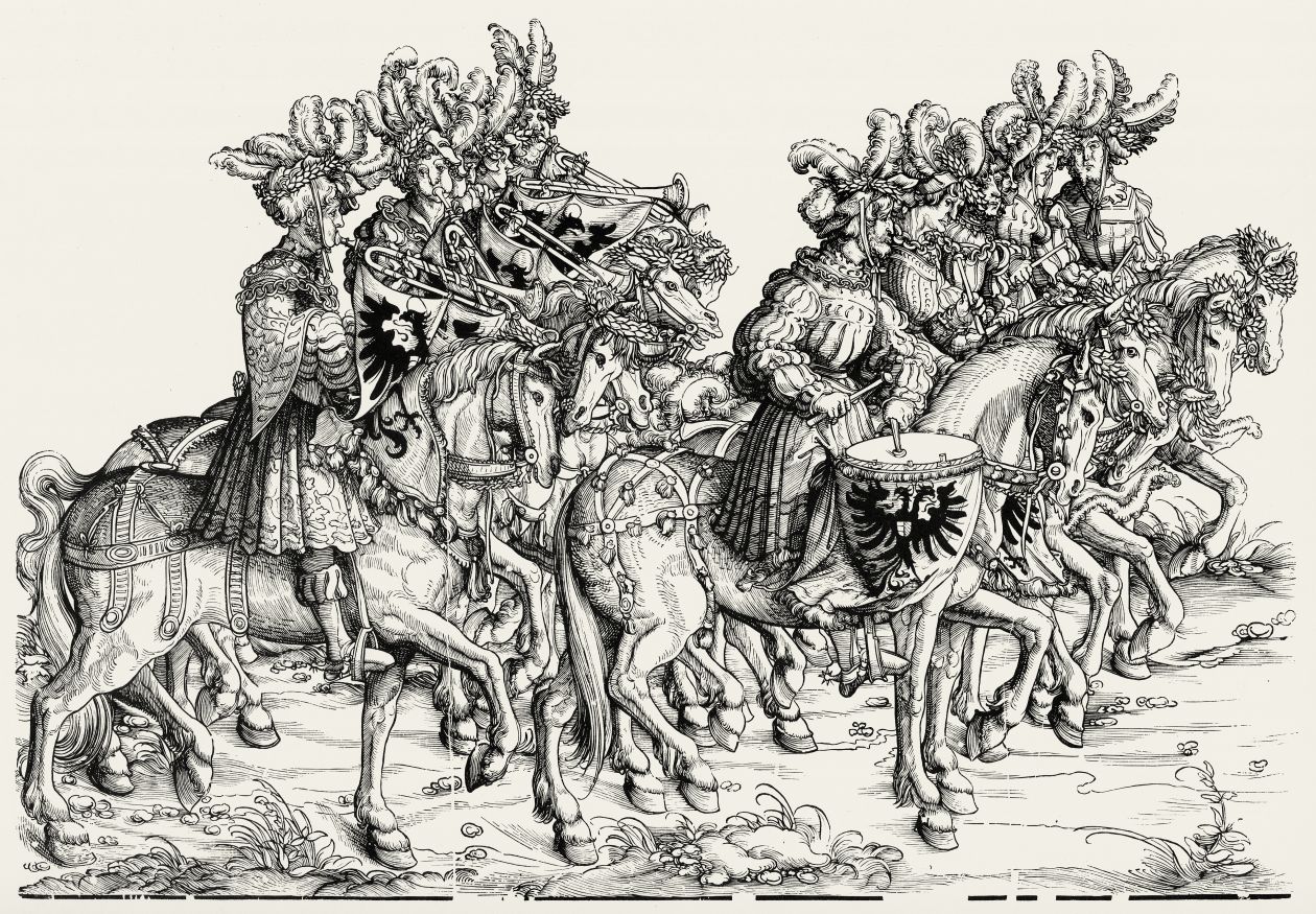 Abbildung Kaiserlicher Trompeten aus dem Triumphzug Kaiser Maximilians I., um 1500