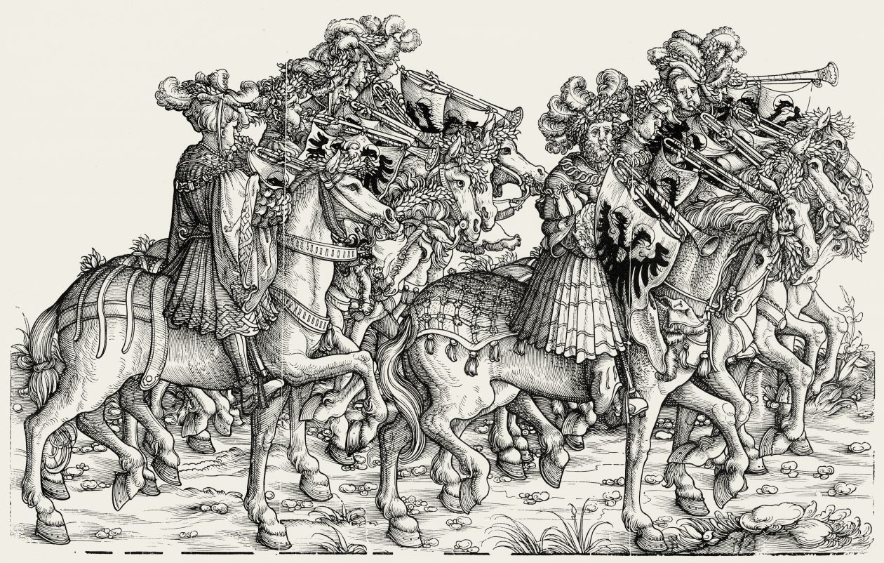 Abbildung Kaiserlicher Trompeten aus dem Triumphzug Kaiser Maximilians I., um 1500